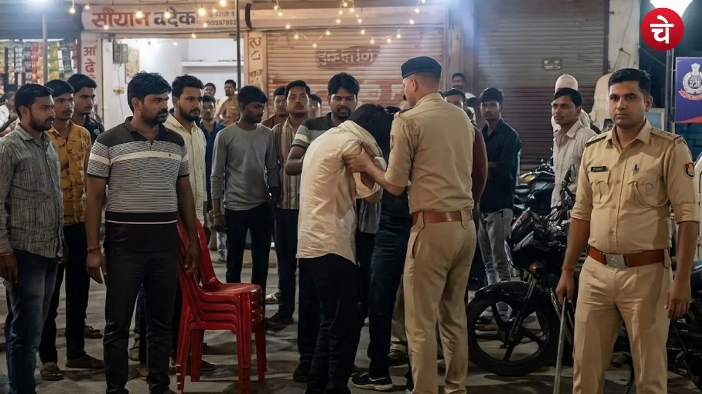 Police personnel allegedly assaulting a young man at a Ramlila event